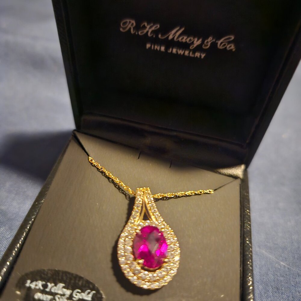 Macy's Lab Created Ruby and White Sapphire necklace and earrings